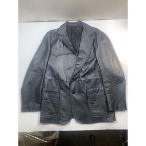Vintage Sears The Leather Shop Western Style Jacket Car Coat‎ 46 Tall USA  Black